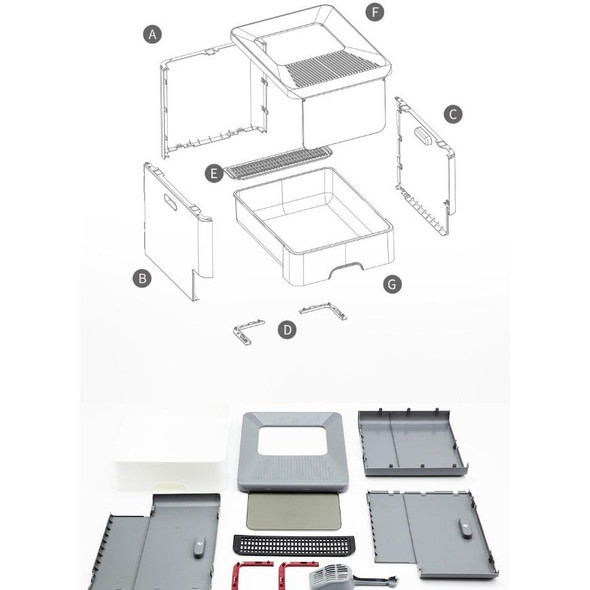 Fully Enclosed Drawer Type Cat Litter Box Pet Toilet with Shovel(Gray)