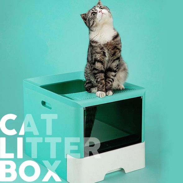 Fully Enclosed Drawer Type Cat Litter Box Pet Toilet with Shovel(Blue Green)