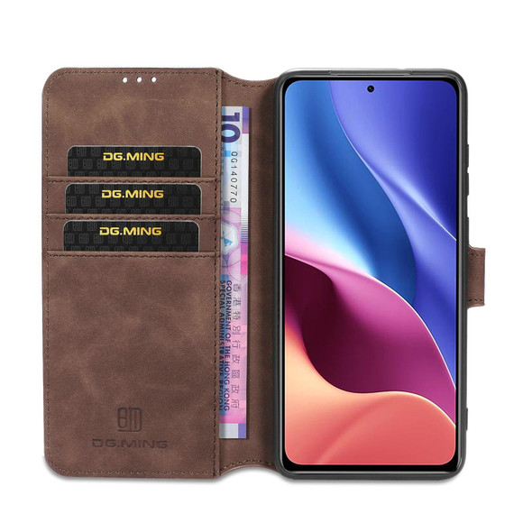 For Xiaomi Redmi K40 Pro DG.MING Retro Oil Side Horizontal Flip Leather Case with Holder & Card Slots & Wallet(Coffee)