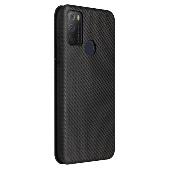 For alcatel 1S (2021) Carbon Fiber Texture Horizontal Flip TPU + PC + PU Leatherette Case with Card Slot(Black)