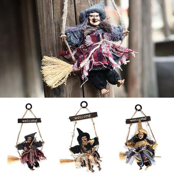 Halloween Retro Witch Ornaments Broom Ghost Hang Up Props Halloween House Decoration Festive Party Supplies Halloween Pendant (Yellow)