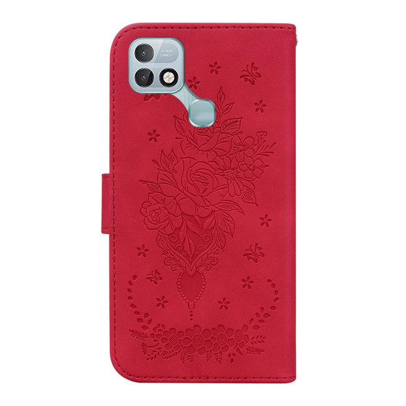 For Infinix Hot 10i / Smart 5 Pro Butterfly Rose Embossed Leatherette Phone Case(Red)