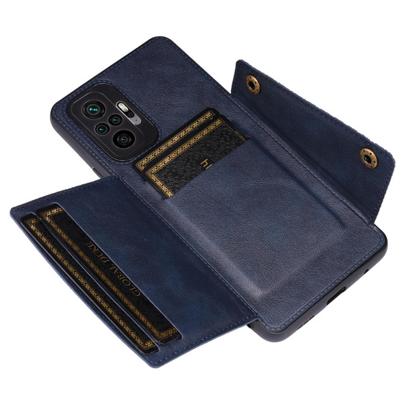 For Xiaomi Redmi Note 10 Pro Max Double Buckle PU + TPU Shockproof Magnetic Protective Case with Card Slot & Holder(Blue)