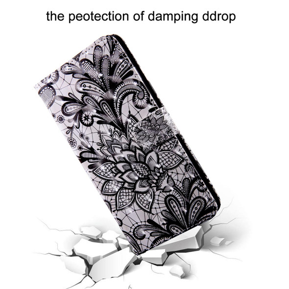 For Samaung Galaxy S22 Ultra 5G 3D Painted Pattern Horizontal Flip Leatherette Phone Case with Holder & Lanyard(Black Lace)