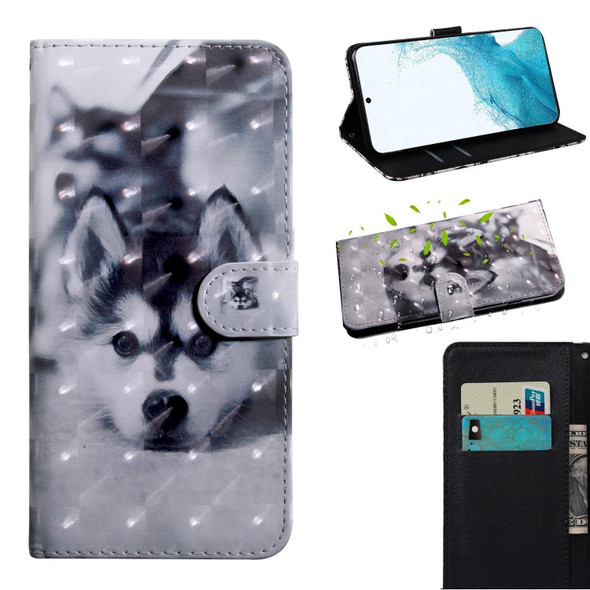 For Samaung Galaxy S22+ 5G 3D Painted Pattern Horizontal Flip Leatherette Phone Case with Holder & Lanyard(Husky)