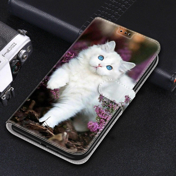 For Samsung Galaxy S20 FE 5G Voltage Colored Drawing Magnetic Clasp Horizontal Flip PU Leatherette Case with Holder & Card Slots(C08 Flower Bush Big White Cat)