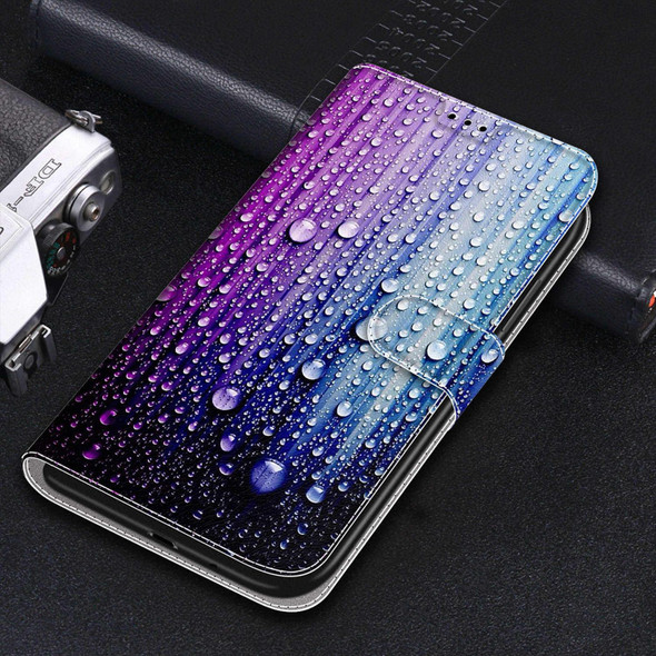 For Samsung Galaxy A72 5G Voltage Colored Drawing Magnetic Clasp Horizontal Flip PU Leatherette Case with Holder & Card Slots(C05 Purple Blue Water Drops)