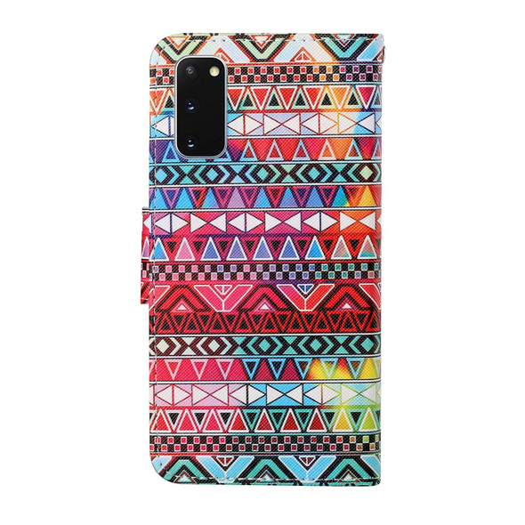 For Samsung Galaxy S20 Colored Drawing Pattern Horizontal Flip Leatherette Case with Holder & Card Slots & Wallet & Lanyard(Tribal Ethnic Style)