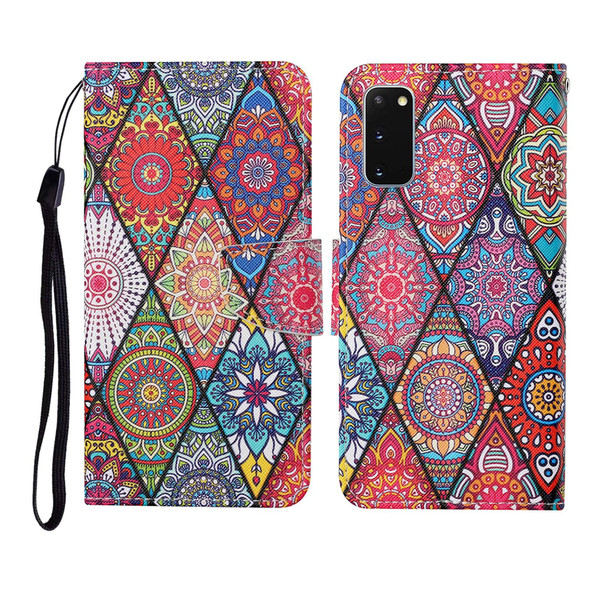 For Samsung Galaxy S20 Colored Drawing Pattern Horizontal Flip Leatherette Case with Holder & Card Slots & Wallet & Lanyard(Rhombus Totem)