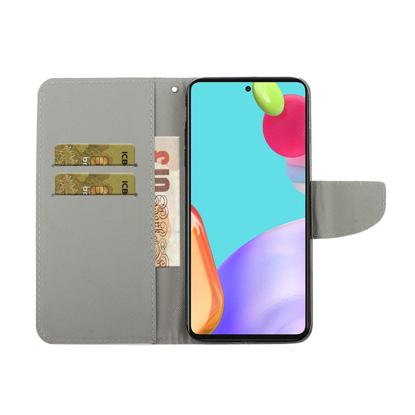 For Samsung Galaxy A52 5G / 4G Coloured Drawing Pattern Horizontal Flip PU Leatherette Case with Holder & Card Slots & Wallet & Lanyard(Big Golden Butterfly)