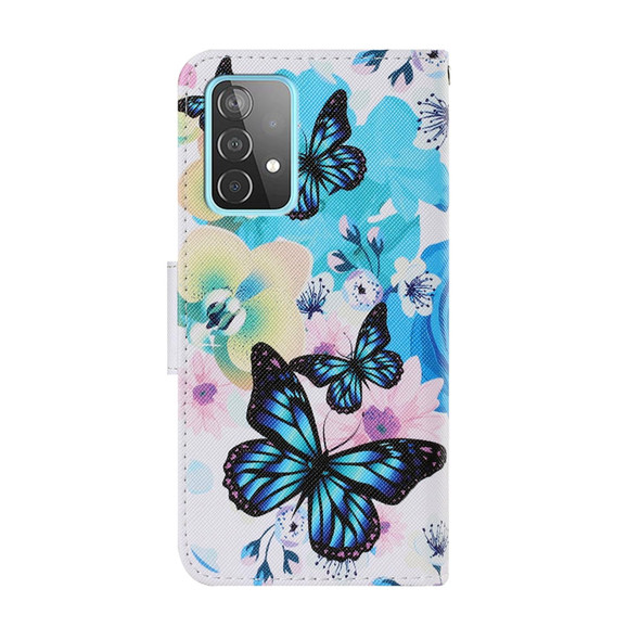 For Samsung Galaxy A52 5G / 4G Coloured Drawing Pattern Horizontal Flip PU Leatherette Case with Holder & Card Slots & Wallet & Lanyard(Purple Butterfly)