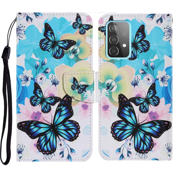 For Samsung Galaxy A52 5G / 4G Coloured Drawing Pattern Horizontal Flip PU Leatherette Case with Holder & Card Slots & Wallet & Lanyard(Purple Butterfly)