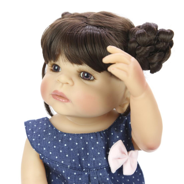 Silicone Body Lifelike Girl Baby Doll Waterproof Toy Kid Birthday Gift(Brown Eye)