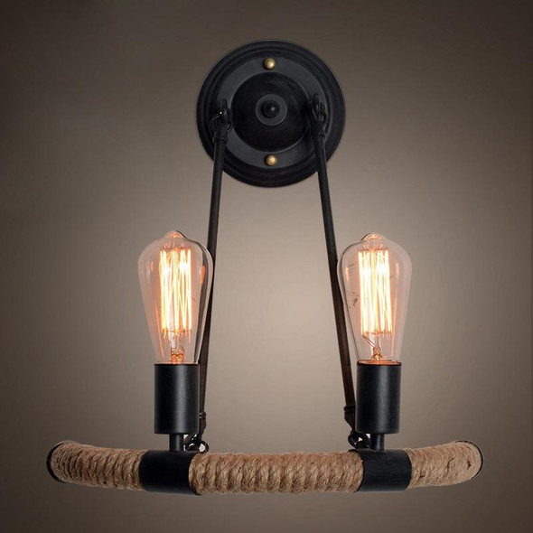 E27 LED Industrial Style Retro Hemp Rope Wrought Iron Wall Lamp, Power source: No Light Source( Black)