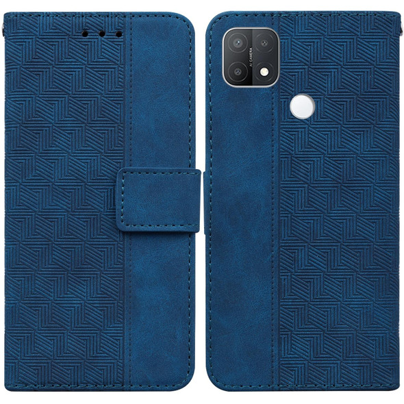 For OPPO A15 / A15s Geometric Embossed Leatherette Phone Case(Blue)