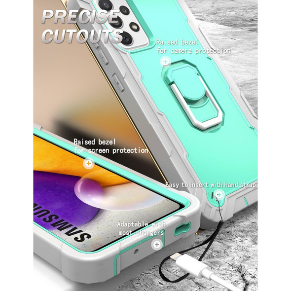 For Samsung Galaxy A72 5G / 4G PC + Rubber 3-layers Shockproof Protective Case with Rotating Holder(Grey White + Mint Green)
