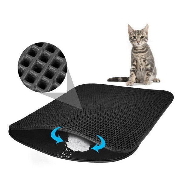 Waterproof Pet Cat Litter Mat EVA Double Layer Cat Litter Trapping Pets Mat Pad Bottom Non-slip Pet Litter Cat Mat, Size:M (Black)