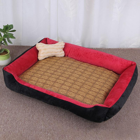 Dog Bone Pattern Big Soft Warm Kennel Pet Dog Cat Mat Blanket, with Rattan Mat Size: S, 604515cm (Black Red)
