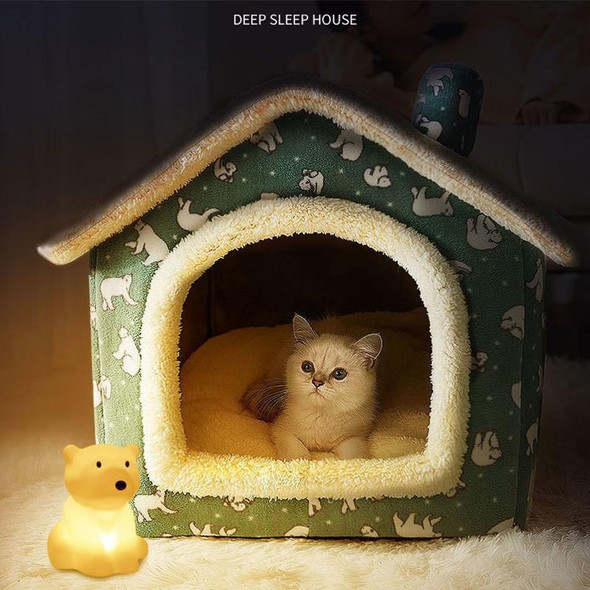 House Type Universal Removable and Washable Pet Dog Cat Bed Pet Supplies, Size:L(Coffee Hut + Mat)