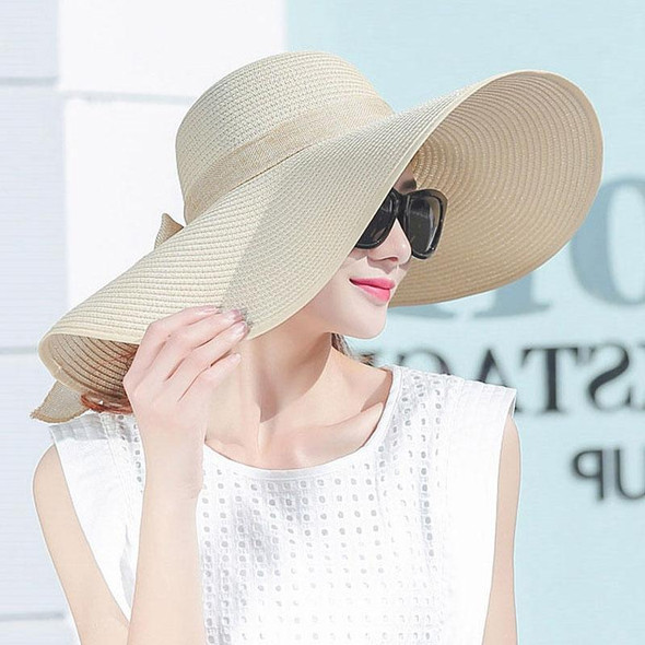 Women Summer Hats Foldable Wide Large Brim Beach Sun Straw Cap Elegant Hats Caps, Color:Navy Blue(M)