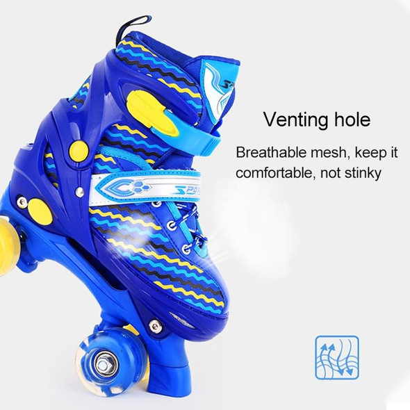 Children Full-flash White Double-row Roller Skates Skating Shoes, Double Row Wheel, Size : S(Blue)