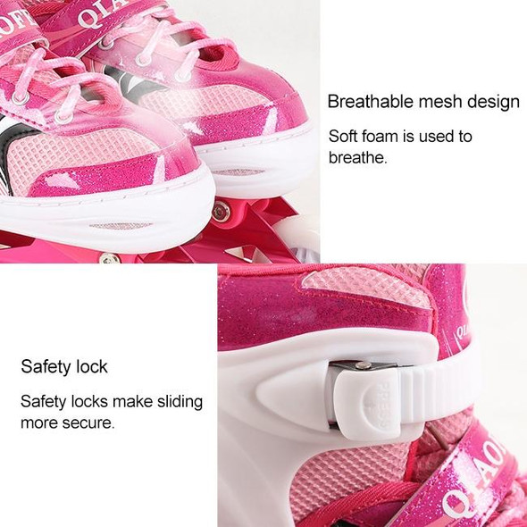 Children Flash Single-row Roller Skates Skating Shoes, Full Flash, Size : M(Pink)