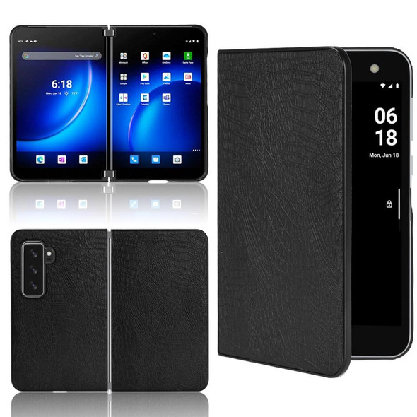 For Microsoft Surface Duo 2 Shockproof Crocodile Texture PC + PU Case(Black)