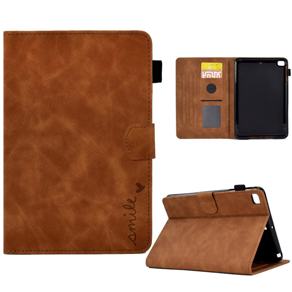 For iPad mini 5/4/3/2/1 Embossed Smile Flip Tablet Leatherette Smart Case(Brown)