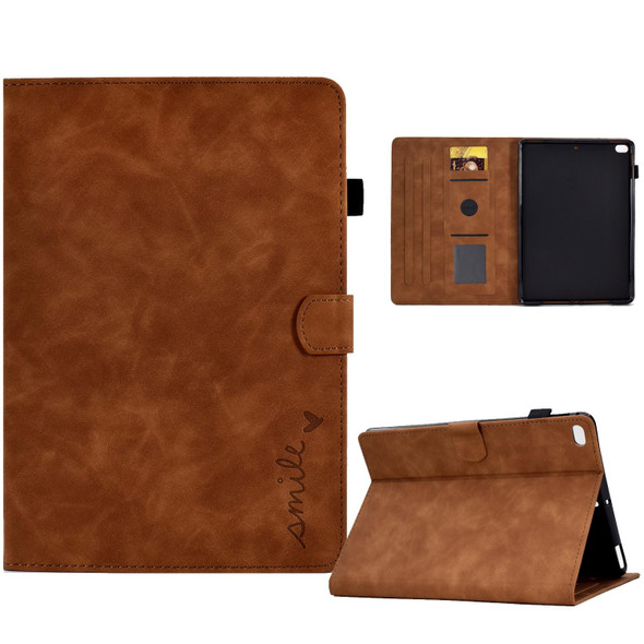 For iPad 9.7 2018&2017 / Air 2 / Air Embossed Smile Flip Tablet Leatherette Smart Case(Brown)