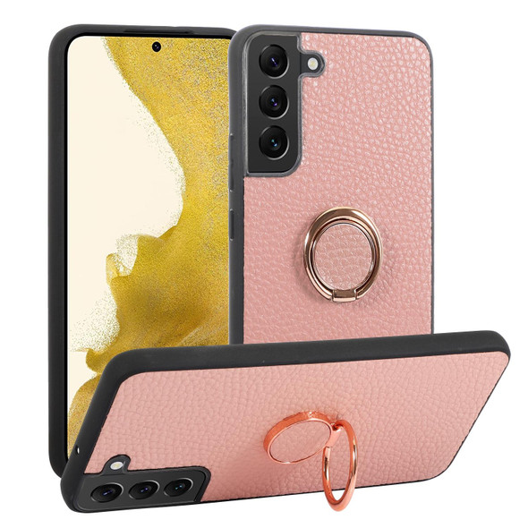For Samsung Galaxy S22+ 5G Litchi Texture Magnetic Phone Case with Ring Holder(Pink)