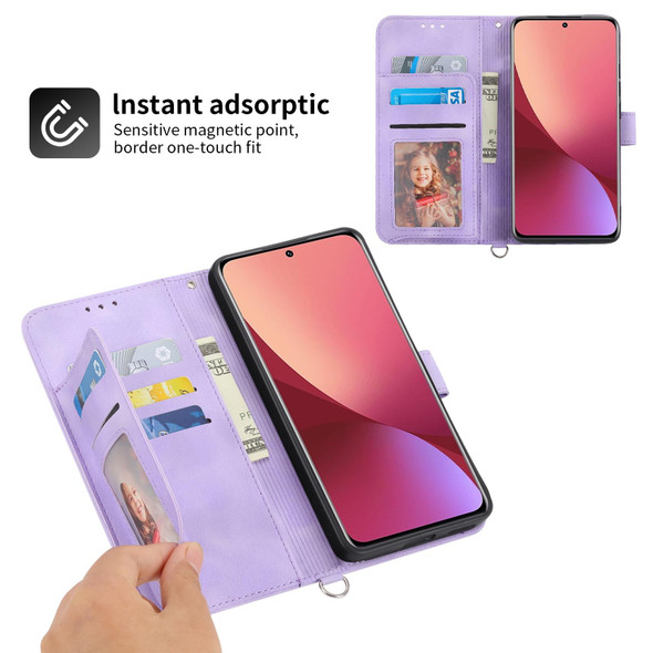 For Xiaomi 12T / 12T Pro / Redmi K50 Ultra Skin-feel Flowers Embossed Wallet Leather Phone Case(Purple)