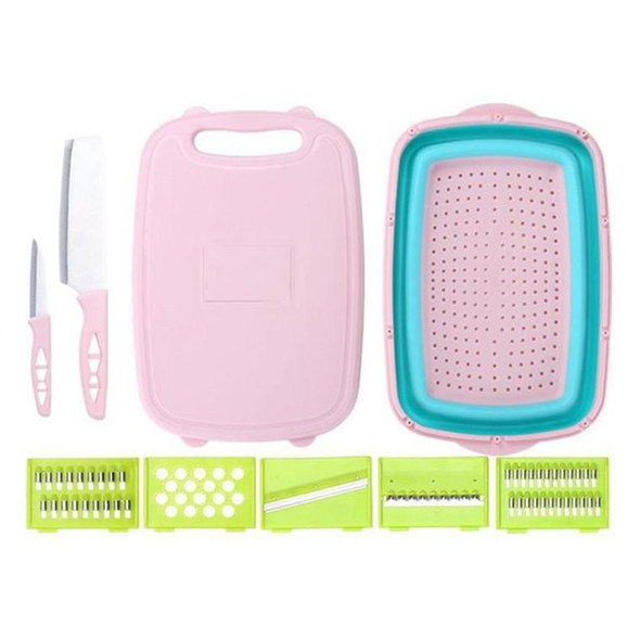 9 in 1 Folding Cutting Board Plastic Multi Function Household Cutting Board Kitchen Antibacterial Mildew Cutting Board Cutting Knife Set(Hollow Green)