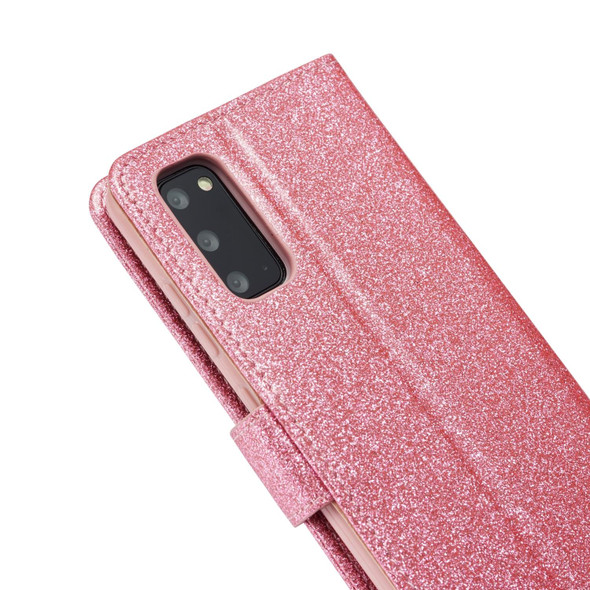 For Samsung Galaxy S20 Glitter Powder Love Leatherette Phone Case(Rose Red)