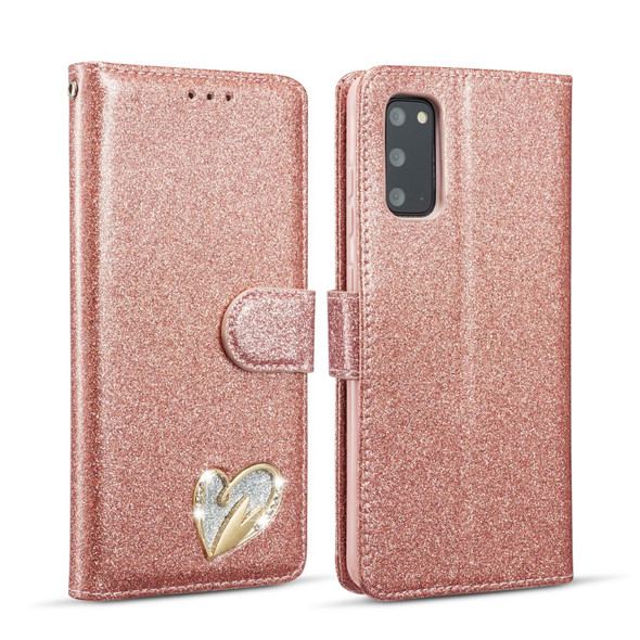 For Samsung Galaxy S20 Glitter Powder Love Leatherette Phone Case(Pink)