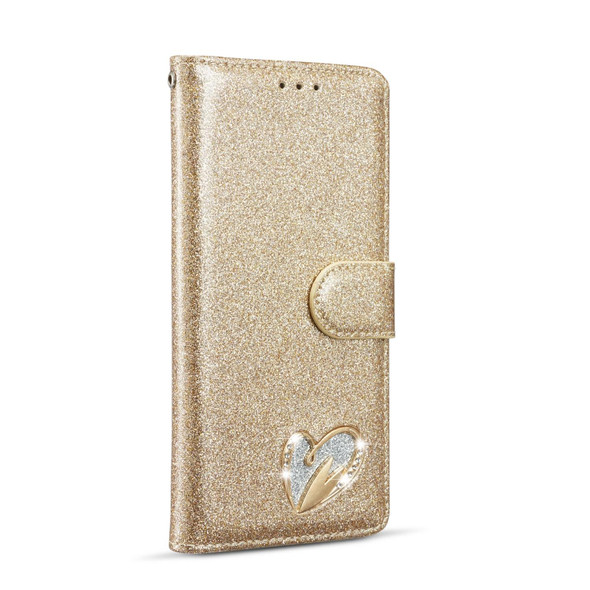 For Samsung Galaxy S20 Glitter Powder Love Leatherette Phone Case(Gold)