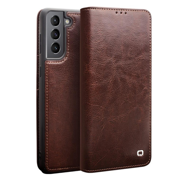For Samsung Galaxy S21+ 5G QIALINO Genuine Leatherette Phone Case(Brown)