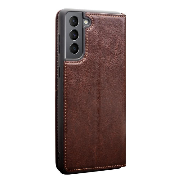 For Samsung Galaxy S21+ 5G QIALINO Genuine Leatherette Phone Case(Brown)