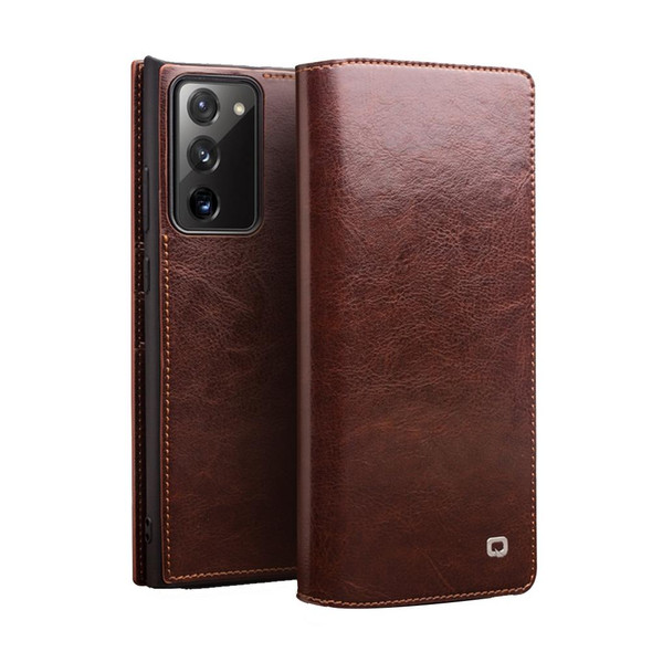 For Samsung Galaxy Note20 QIALINO Genuine Leatherette Phone Case(Brown)