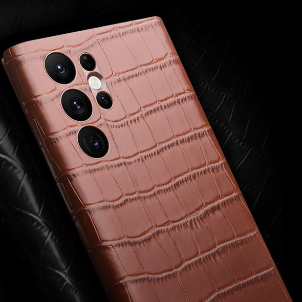 For Samsung Galaxy S22+ 5G QIALINO Crocodile Pattern Genuine Leatherette Phone Case(Brown)