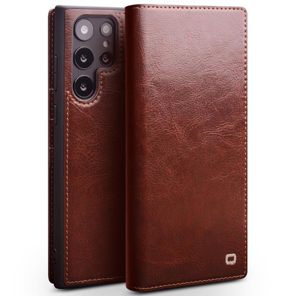 For Samsung Galaxy S22 Ultra 5G QIALINO Genuine Leatherette Phone Case(Brown)