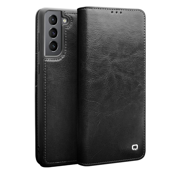 For Samsung Galaxy S21+ 5G QIALINO Genuine Leatherette Phone Case(Black)