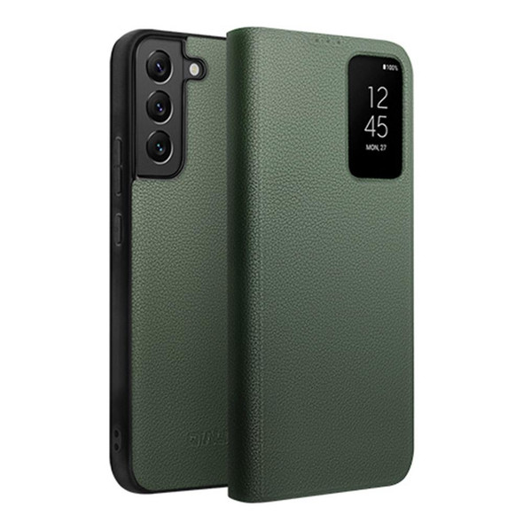 For Samsung Galaxy S22+ 5G QIALINO Magnetic Genuine Leatherette Phone Case(Green)