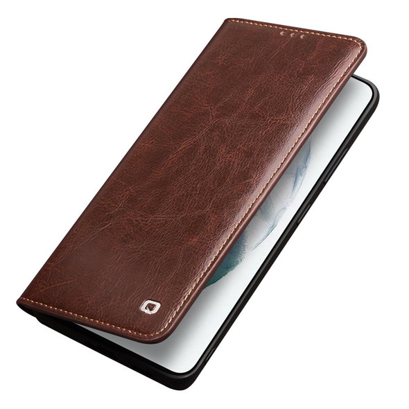 For Samsung Galaxy S21 5G QIALINO Genuine Leatherette Phone Case(Brown)