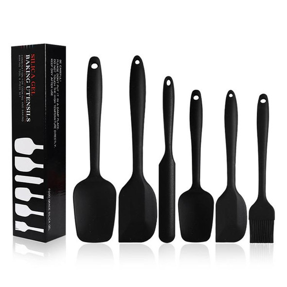 6 in 1 Food Grade Silicone Spatula Cake Spatula Oil Brush Mixing Knife Baking Cooking Utensils Set(Black)