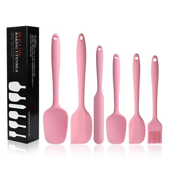 6 in 1 Food Grade Silicone Spatula Cake Spatula Oil Brush Mixing Knife Baking Cooking Utensils Set(Pink)