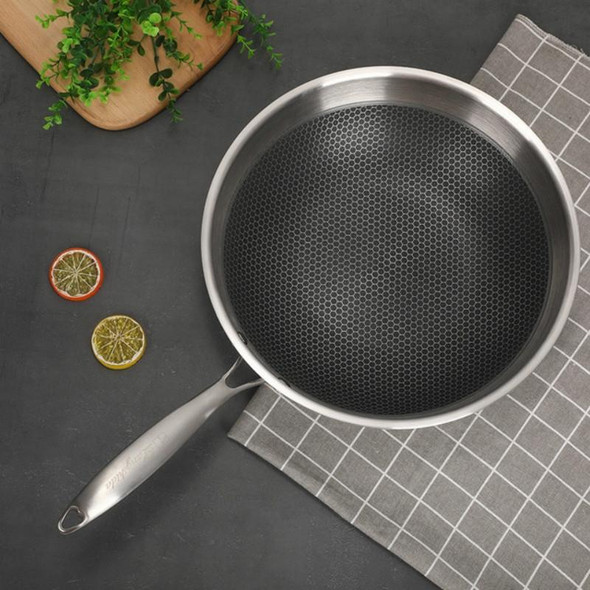 Household 304 Stainless Steel Oil-free and Uncoated Flat-bottom Wok Suitable for Induction Cooker Gas, Size:32cm