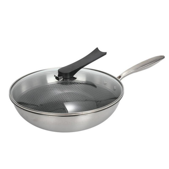 Household 304 Stainless Steel Oil-free and Uncoated Flat-bottom Wok Suitable for Induction Cooker Gas, Size:32cm