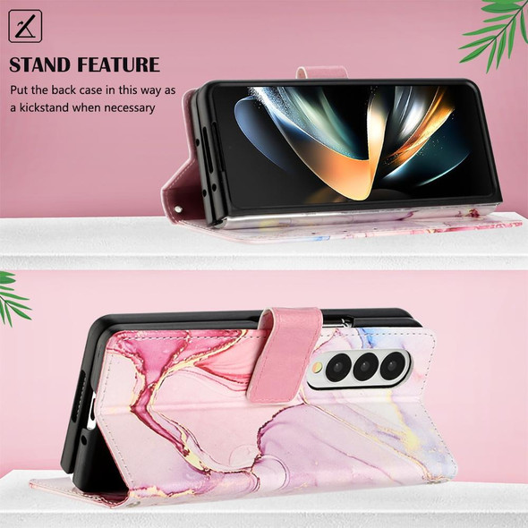 For Samsung Galaxy Z Fold4 PT003 Marble Pattern Flip Leatherette Phone Case(Rose Gold LS005)