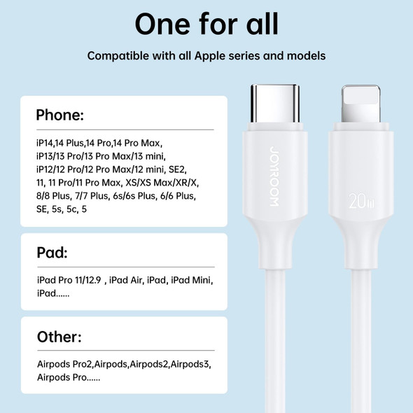 JOYROOM S-CL020A9 20W USB-C/Type-C to 8 Pin Fast Charging Data Cable, Length:0.25m(White)