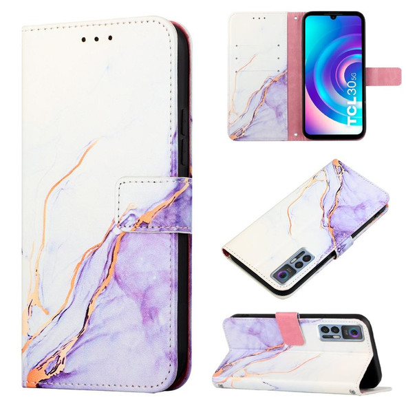 For TCL 30 5G/30+ 5G PT003 Marble Pattern Flip Leatherette Phone Case(White Purple LS006)